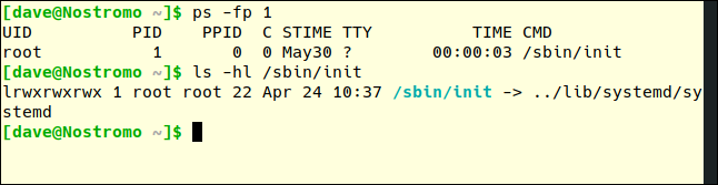 ps -fp 1 em uma janela de terminal.