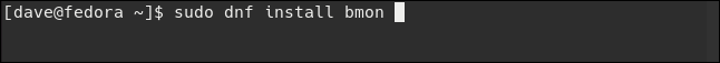 O comando "sudo dns install bmon" em uma janela de terminal.