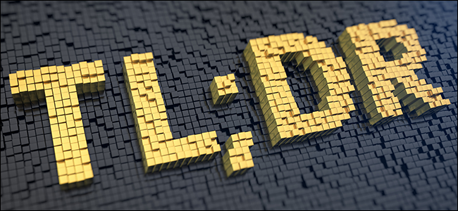 A palavra TLDR em grandes letras amarelas sobre um fundo preto.