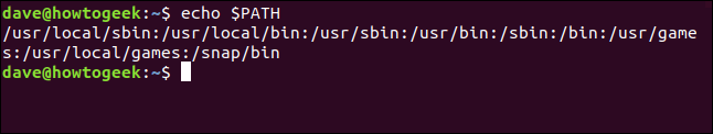 O comando "echo $ PATH" em uma janela de terminal.