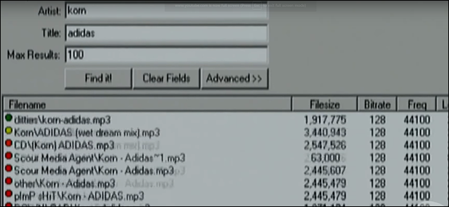Uma captura de tela do Napster do documentário do AOL Napster