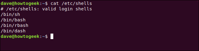 cat / etc / shells em uma janela de terminal.