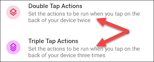 Selecione "Ações de toque duplo" ou "Ações de toque triplo".