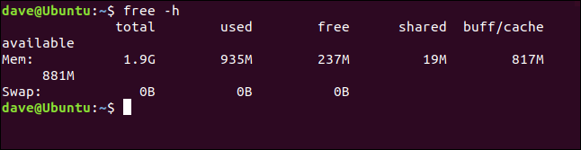 fre -h em uma janela de terminal