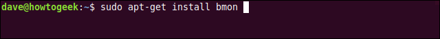 O comando "sudo apt-get install bmon" em uma janela de terminal.