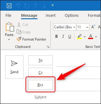 O campo BCC em um novo e-mail
