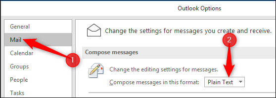 Altere "Compor mensagens neste formato" para "Texto Simples"