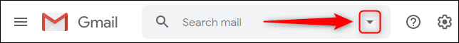 A seta na caixa de pesquisa do Gmail.