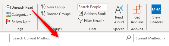 A caixa de pesquisa do Outlook.