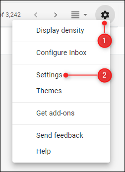 A opção Configurações no Gmail