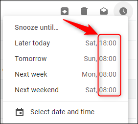 Tempos de soneca padrão do Gmail.