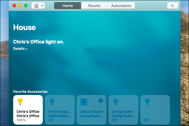 Controlar as luzes Hue no app Home em um Mac.