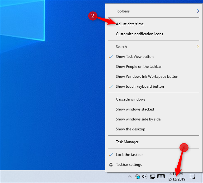 Configurações de horário de abertura da barra de tarefas do Windows 10.