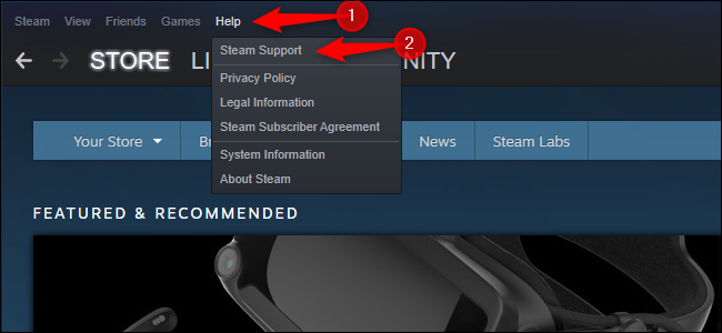 Abrindo o suporte do Steam.