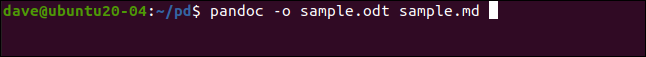 pandoc -o sample.odt sample.md em uma janela de terminal.