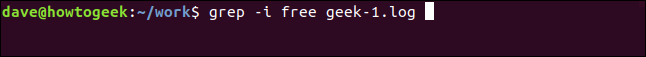 grep -i free geek-1.log em uma janela de terminal
