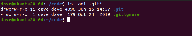 ls -adl .git * em uma janela de terminal.