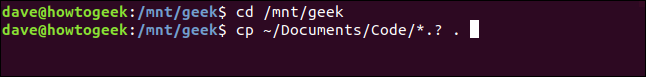 cp ~ / Documentos / Código / *.?  .  em uma janela de terminal