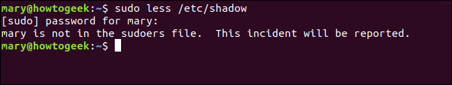 sudo less / etc / shadow em uma janela de terminal