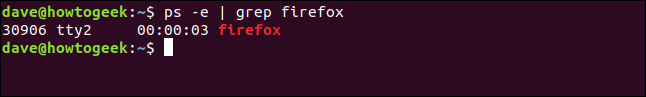 saída de ps -e |  grep firefox em uma janela de terminal