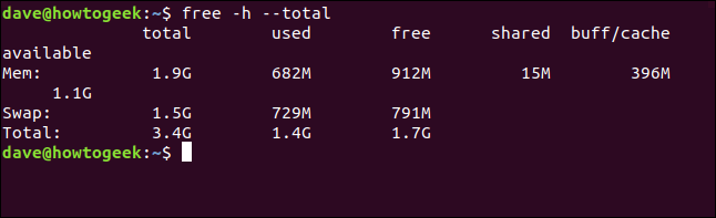 free -h --- total em uma janela de terminal