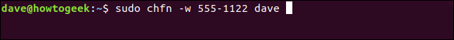 sudo chfn -w 555-1122 dave em uma janela de terminal