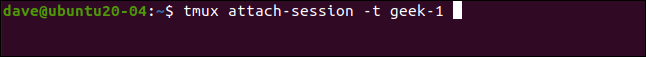 tmux attach-session -t geek-1 em uma janela de terminal.