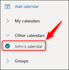 O calendário compartilhado exibido no Outlook Online.