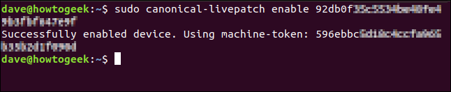 Mensagem de verificação habilitada para Livepatch em uma janela de terminal