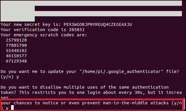 Quer proibir vários usos do mesmo token de autenticação?  (s / n) em uma janela de terminal.