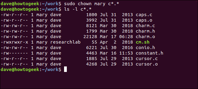 ls -l mary c *. * em uma janela de terminal