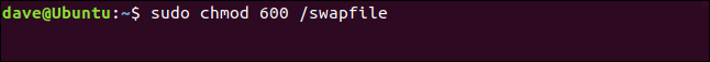 sudo chmod 600 / swapfile em uma janela de terminal
