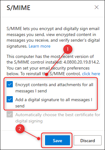 As configurações S / MIME.