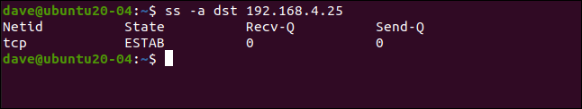 ss -a dst 192.168.4.25 em uma janela de terminal.