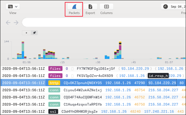 Clique no ícone Wireshark na janela principal do Brim.