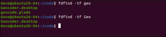 fdfind -tf geo em uma janela de terminal.