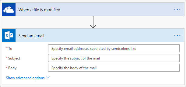 As opções de ação "Enviar um e-mail"