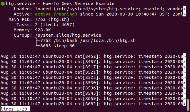 Status de htg.service em um terminal widnow