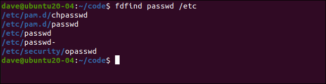 fdfind passwd / etc em uma janela de terminal.