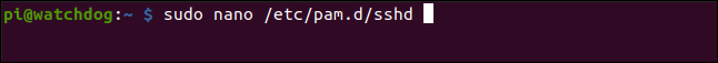 sudo nano /etc/pam.d/sshd em uma janela de terminal.