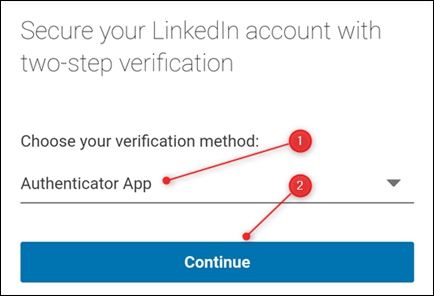 O menu suspenso do método de verificação.