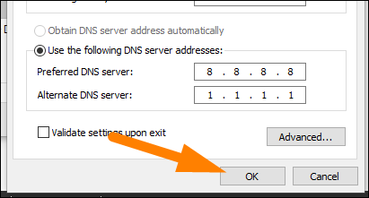 Digite os endereços do servidor DNS e clique em “OK”.