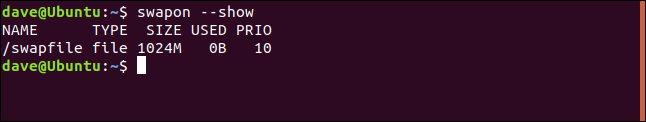 swapon - mostra em uma janela de terminal