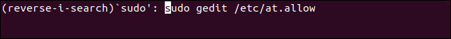 Uma pesquisa "Ctrl + r" mostrando um comando correspondente em uma janela de terminal.