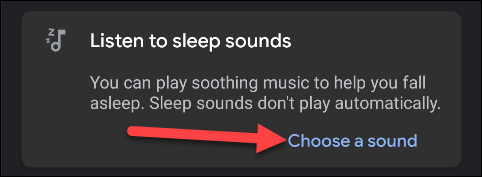 Toque em "Escolher um som" para selecionar o que você deseja tocar enquanto vai dormir.