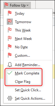 Clique em “Mark Complete” ou “Clear Flag”.
