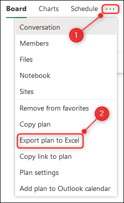 A opção "Exportar plano para Excel".
