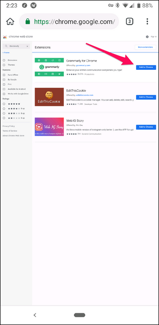 Instalação de extensões do Chrome no navegador Kiwi