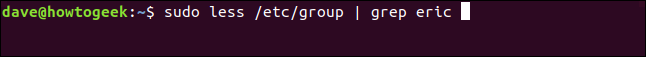 sudo less / etc / group |  grep eric em uma janela de terminal