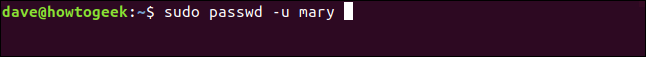 O comando "sudo passwd -u mary" em uma janela de terminal.